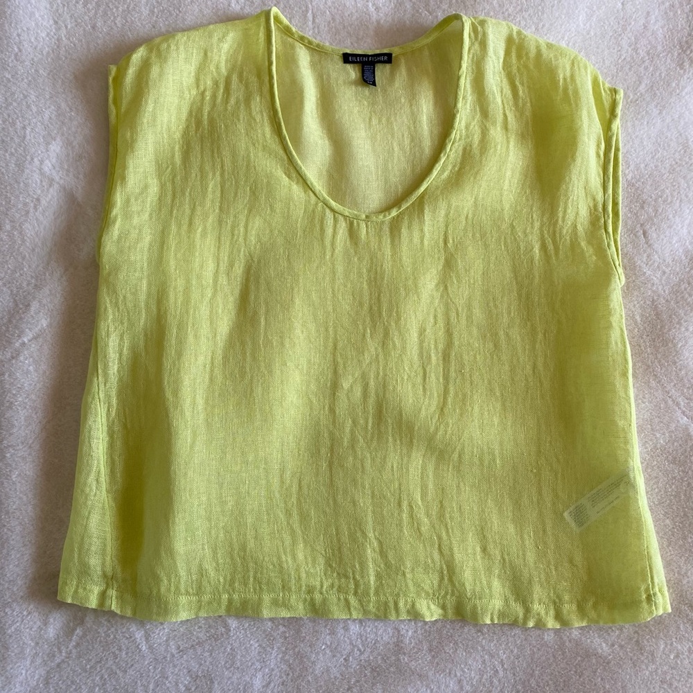 Eileen Fisher organic linen sleeveless top in yellow lime green | small | summer
